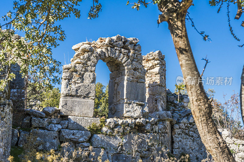 来自Dodurga村的Sidyma古城。Fethiye, Mugla，土耳其。